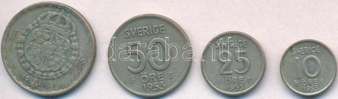 Svédország 1946TS 1Kr Ag "V. Gusztáv" + 1953TS 10ö Ag + 25ö Ag + 50ö Ag T:2 patina
Sweden...