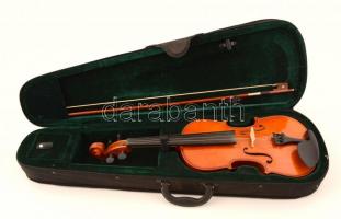 Gyakorlóhegedű, saját tokjában, tartozékokkal + oktatókönyv: Dénes László - Szászné Réger Judit - Né...