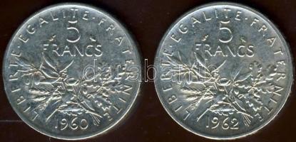 Franciaország 1960+1962. 5Fr Ag T:2+
