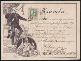 1892 Díszes kéményseprő számla, 1kr illetékbélyeggel, Muraszombat / Chimneysweep invoice, 1kr revenue-stamp, Muraszombat/Murska Sobota.