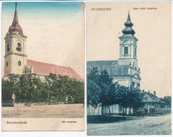 12 db RÉGI magyar  városképes lap; templomok / 12 pre-1945 Hungarian town-view postcards; churches