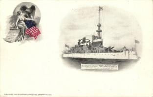 US Battleship Massachusetts, with stamps on the backside