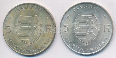 1947. 5Ft Ag "Kossuth" (2x) T:2 patina, apró ph