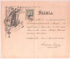 1897 Díszes kéményseprő számla, 1kr illetékbélyeggel, Muraszombat / Chimneysweep invoice, 1kr revenue-stamp, Muraszombat/Murska Sobota.