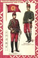 Typen der Japanischen Armee, Trompeter, Premierleutnant / Japanese Army, Cavalrymen, litho