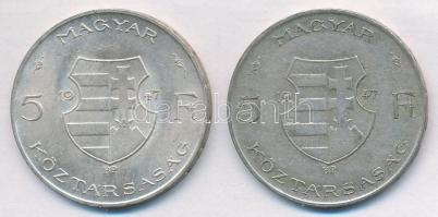 1947. 5Ft Ag "Kossuth" (2x) T:2,2- patina, kis ph