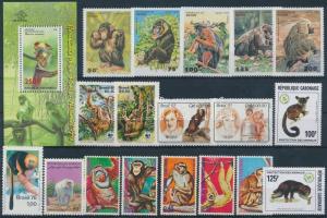 1975-1998 Majom motívum 2 db sor + 1 db blokk + 6 db önálló érték, 1975-1998 Monkey 2 sets + 1 block + 6 stamps