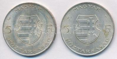 1947. 5Ft Ag "Kossuth" (2x) T:2 kis fo., kis patina