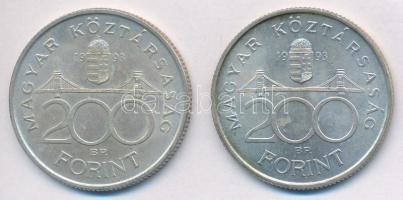 1993. 200Ft Ag "MNB" (2x) T:2 kis patina