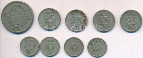Svédország 1947TS 1Kr Ag "V. Gusztáv" + 1953TS 25ö Ag + 1956TS 10ö Ag (2x) + 1957TS 25ö Ag...