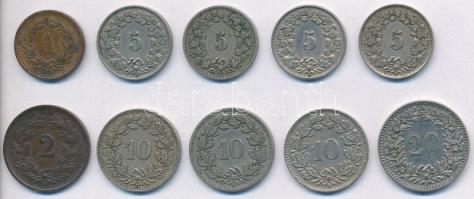 Svájc 1902B 10r Cu-Ni + 1906B 20r Ni + 1915B 5r Cu-Ni + 1918B 1r Br + 1921B 5r Cu-Ni + 10r Cu-Ni + 1...