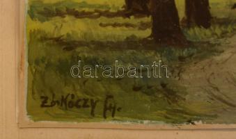 Zorkóczy jelzéssel: Fácánok. Tempera, papír, üvegezett, keretben, 17×21 cm