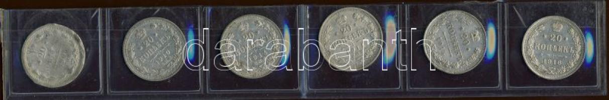 Oroszország 1905-16. 20K Ag (6x) 5klf T:2,2/3,3