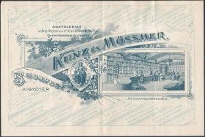1897 Budapest, Kígyó tér (Ferenciek tere), Kunz és Mössmer Asztalnemű, vászon- és fehérnemű üzletének díszes fejléces számlája 1 kr okmánybélyeggel