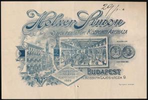 1898 Budapest, Kossuth Lajos utca 9. Holzer Simon női felöltők központi áruházának díszes fejléces számlája 1 kr okmánybélyeggel