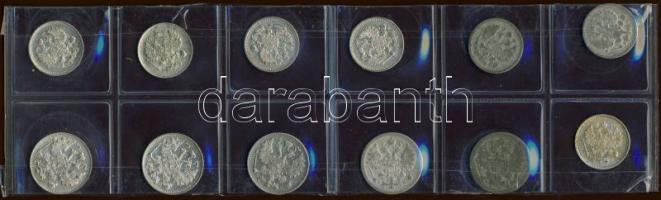 Oroszország 1901-16. 10K Ag  7klf + 1902-16. 15K Ag (5x) 4klf  T:2,2/3,3