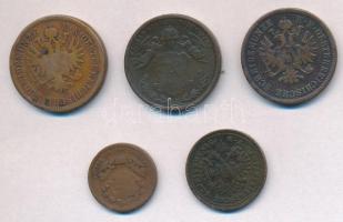 Ausztria 1851A 1kr Cu + 1861A 4kr Cu + Magyarország 1861B 4kr Cu + 1868KB 1kr Cu + 1868KB 4kr Cu T:2...