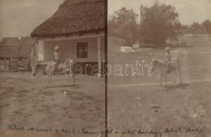 1905 Tőserdő (Tiszaalpár); Szőllős-Berek villa, szamáron ülő kisfiú, photo (kis szakadás / small tear)