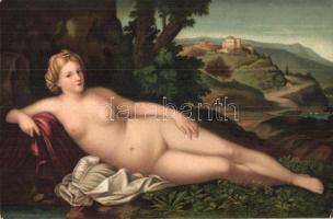 Ruhende Venus / Nude lady, erotic art postcard, Stengel & Co. No. 29716 litho s: Palma Vecchio (EK)