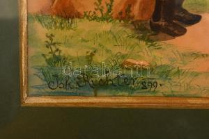 Richter jelzéssel: Táncoló kislány. Akvarell-ceruza, papír, üvegezett antik sérült keretben, 23×29 c...