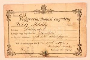 1862 Fegyvertartási engedély Malomgödri (Mühlgrabeni) elöljáró részére / 1862 Gun licence for Burgenland village officer