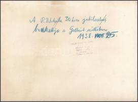 1938 Jubileumi bankett a Gellért Szállóban, hátulján feliratozva, pecséttel jelzett, 17,5×23,5 cm