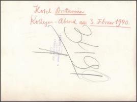 1940 Munkavacsora a Hotel Britanniában, hátulján feliratozva, pecséttel jelzett, 17×22,5 cm