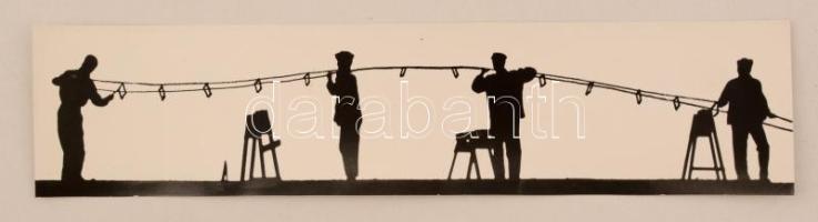 cca 1975 Magyar Alfréd: Brigád, feliratozott vintage fotóművészeti alkotás, kiállítási emlékpecsétekkel, 9x39 cm