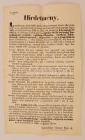 1856 Vas megyei rögtönítélő bíróság felállításáról szoló rendelet hirdetménye. / Order about statarial tribunals 21x34 cm
