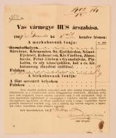 1864 Vas vármegye hús díjszabásának hirdetménye az alispán aláírásával 17x20 cm