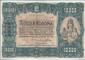 1920. 10.000K "Orell Füssli Zürich" barna sorozat- és sorszámmal T:III tűlyuk, kis szakadás javítva Hungary 1920. 10.000 Korona "Orell Füssli Zürich" with brown series and serial numbers C:F needle hole, small tear restored Adamo K41