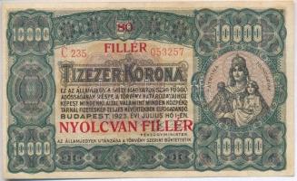 1923. 10.000K "80 FILLÉR - NYOLCVAN FILLÉR" felülbélyegzéssel, nyomdahely jelölés nélkül T:II Adamo K42/2B