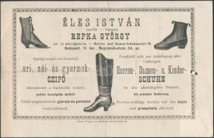 1897 Budapest, Nagymező utca 34. Éles István cipész kétnyelvű fejléces számlája 1 kr okmánybélyeggel
