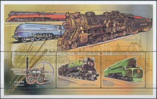 Trains 3 diff minisheets Gépjárművek 3 klf kisív