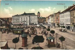 Arad, Szabadság tér, piac, villamos / square, tram, market (EK)