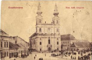 Erzsébetváros, Dumbraveni; Római katolikus templom, Seraphin Gusztáv kiadása / church (tűnyom / pinhole)