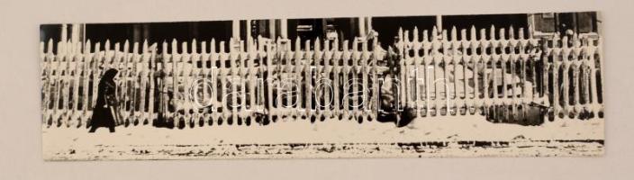 cca 1970 Vincze János (1922-1998): Kerítés, feliratozott vintage fotóművészeti alkotás kiállítási emlékpecsétekkel, 10x39 cm