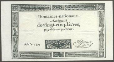 Franciaország 1793. 25Livres vízszintesen keresztülfutó papírránccal T:I