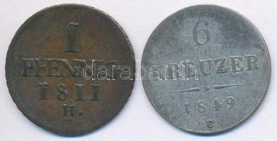 Vegyes: Ausztria 1849C 6kr Ag + Német Államok / Szász-Albertin 1811H 1pf Cu T:2-.3 Mixed: Austria 1849C 6 Kreuzer Ag + German States / Saxony-Albertine 1811H 1 Pfennig Cu C:VF,F