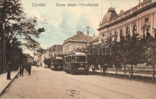 Újvidék, Novi Sad; Duna utca, Törvényház, villamosok / street, court house, trams (b)