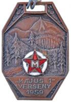 1959. "Május 1. Verseny" Br lyukasztott emlékplakett, nyakszalaggal (28x40mm) T:2