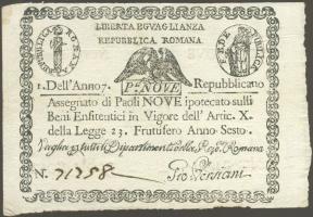 Olasz Államok/Róma 9Paoli "Assignata" papírránccal T:I R!