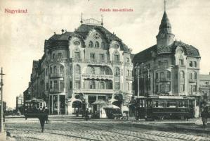 Nagyvárad, Oradea; Fekete Sas szálloda, villamosok / hotel, trams