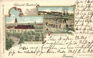 1899 Zenta, Senta; Szent István templom, Népkerti artézi kút, kapható Straub Ödönnél / church, park, litho  (EK)