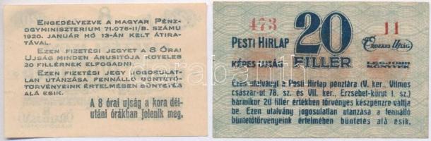 Budapest 1919. 20f "8 Órai Újság" + ~1920. 20f "Pesti Hírlap" T:I-,III