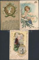 16 db RÉGI dombornyomott motívumos képeslap, köztük litho lapok / 16 pre-1945 embossed motive postcards, with lithos