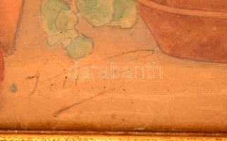 Olvashatatlan jelzéssel: Muskátli az ablakban. Akvarell, papír, üvegezett keretben, 85×60 cm