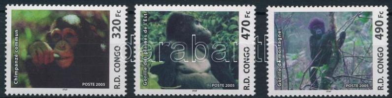 Anthropoid apes 3 stamps, Emberszabású majmok sor 3 értéke