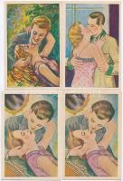 11 db RÉGI használatlan motívumos képeslap; romantikus párok, Rekord képeslap kiadás, néhány egyformával / 11 pre-1945 unused motive postcards, some same postcard