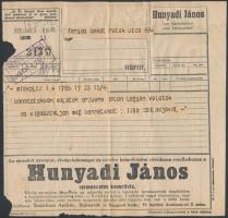 1926 Hunyadi keserűvíz reklám részvétnyilvánító táviraton